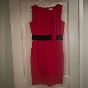 Calvin Klein Vibrant Red Midi Dress with Black Accent